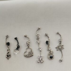 Elegant Silver and Black Belly Button Rings Set